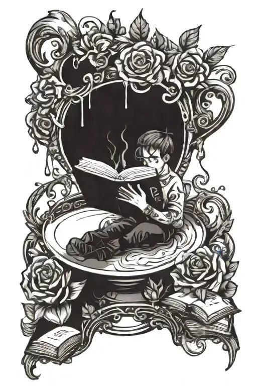 Bathing in a huge cup of coffee while reading a book.  tattoo design idea