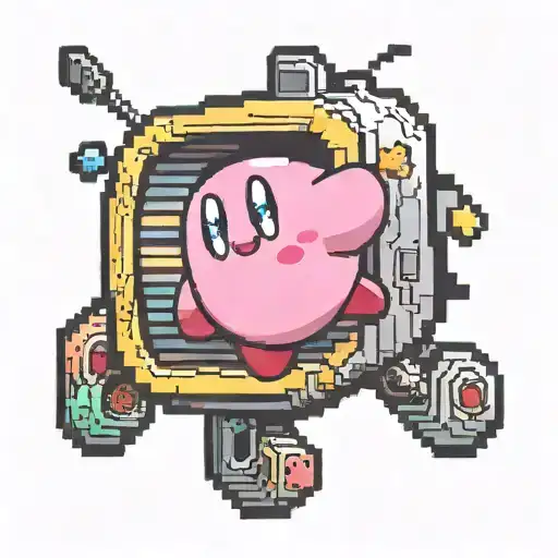 A pixelated Kirby jumping out of a retro TV screen tattoo design idea