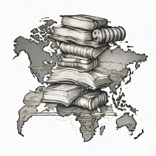 A stack of books transforming into a world map, symbolizing the client's love for reading and traveling tattoo design idea