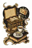 Coffee and books at the end of the world. tattoo design idea