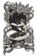 Bathing in a huge cup of coffee while reading a book.  tattoo design idea