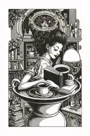 Bathing in a huge cup of coffee while reading a book.  tattoo design idea