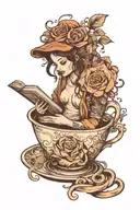 Bathing in a cup of coffee while reading a book.  tattoo design idea