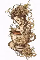 Bathing in a cup of coffee while reading a book.  tattoo design idea