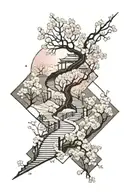 a moonlit, subtle, winding path surrounded by cherry blossom, the path gradually fades.  tattoo design idea