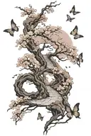 a subtle, winding path surrounded by cherry blossom, the path gradually fades  tattoo design idea