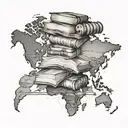 A stack of books transforming into a world map, symbolizing the client's love for reading and traveling tattoo design idea