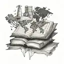 A stack of books transforming into a world map, symbolizing the client's love for reading and traveling tattoo design idea