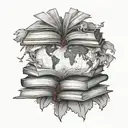 A stack of books transforming into a world map, symbolizing the client's love for reading and traveling tattoo design idea