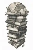 A stack of books transforming into a world map, symbolizing the client's love for reading and traveling tattoo design idea