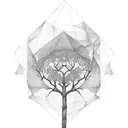 2 dimensional tree in polygon style fading into single strokes tattoo design idea