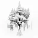 2 dimensional tree in polygon style fading into single strokes tattoo design idea