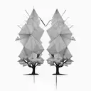 2 dimensional tree in polygon style fading into single strokes from right to left tattoo design idea