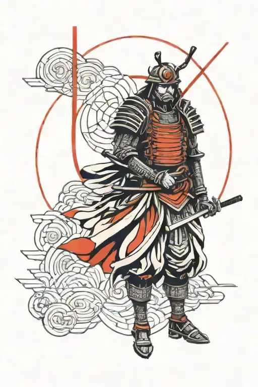 samurai against the background of the red sun tattoo design idea