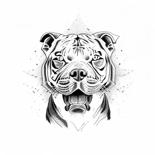 three pitbulls in a vicious fight with a tiger tattoo design idea