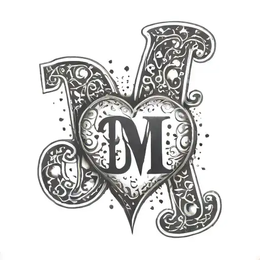 A tattoo of the initials D and M  old school style include a love heart tattoo design idea