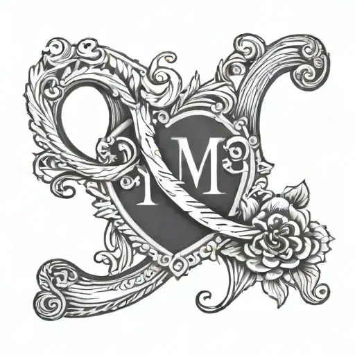 A tattoo of the initials D and M  old school style include a love heart tattoo design idea