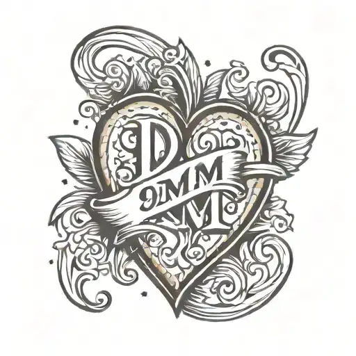 A tattoo of the initials D and M  in a heart. old school style show lot of love tattoo design idea