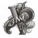 An abstract tattoo combining the letters D and M with a heart symbol in a creative way tattoo design idea