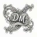 A tattoo of the initials D and M  old school style include a love heart tattoo design idea