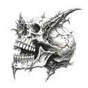 realistic skull with cracks and broken teeth claws tattoo design idea