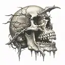 realistic skull with cracks and broken teeth claws tattoo design idea