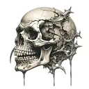 realistic skull with cracks and broken teeth claws tattoo design idea