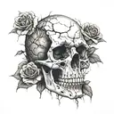 realistic skull with cracks and broken teeth and a rose underneath it  tattoo design idea