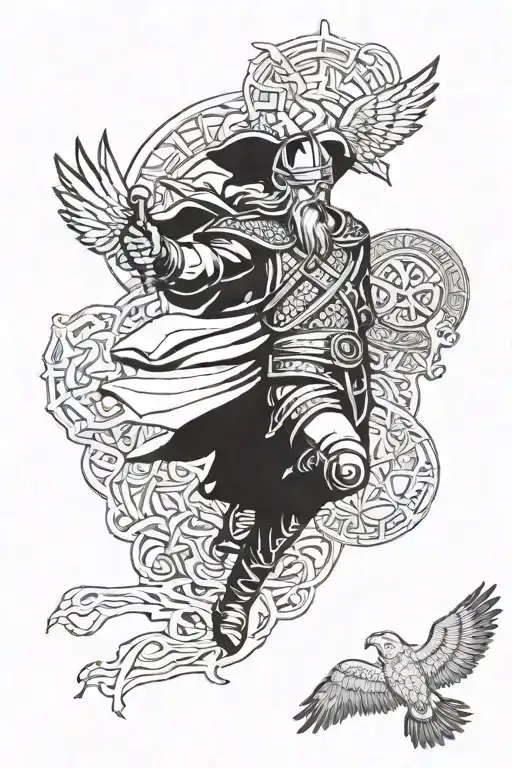 viking and owl flying tattoo design idea