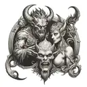 gods and devil's   tattoo design idea