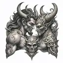 gods and devil's   tattoo design idea