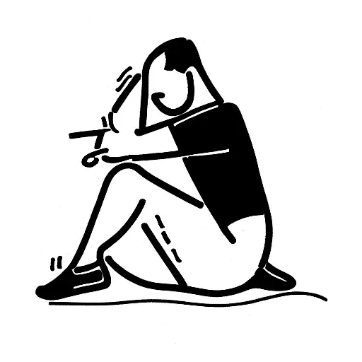 guy sitting with legs crossed hugging a classical guitar tattoo design idea