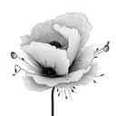 One single poppy flower And implement leap day February 29th which is my wedding anniversary, use thin lines and simple  tattoo design idea