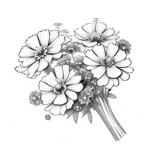 larkspur marigold bouquet tattoo design idea