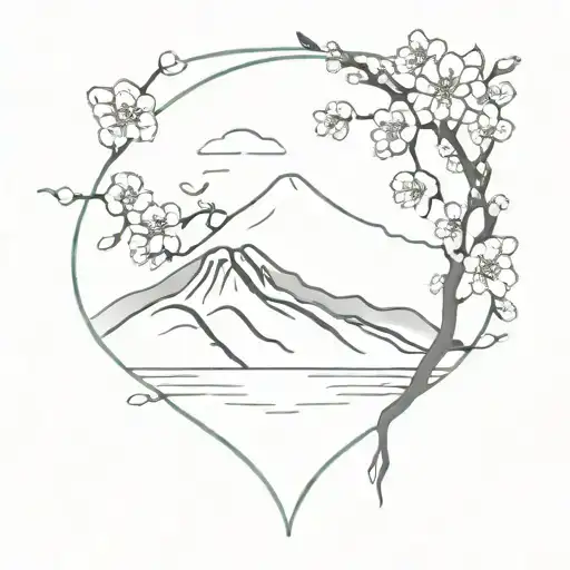 mont fuji and cherry blossom tattoo design idea