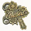 "Blessed" in cursive bold font with a cross tattoo design idea