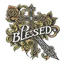 "Blessed" in cursive bold font with a cross tattoo design idea