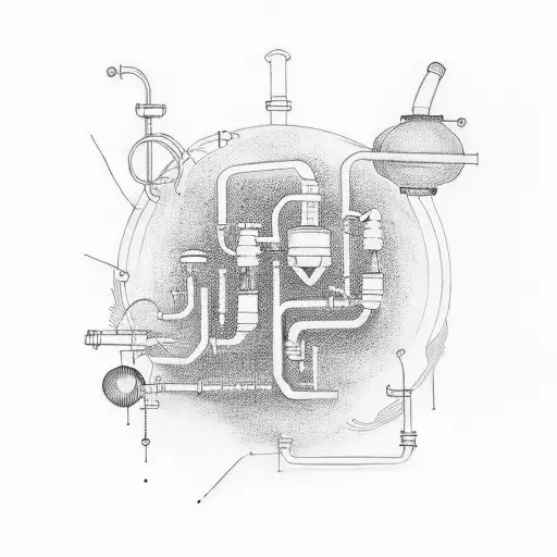 Design a tattoo featuring a futuristic HVAC system with musical notes flowing through it tattoo design idea