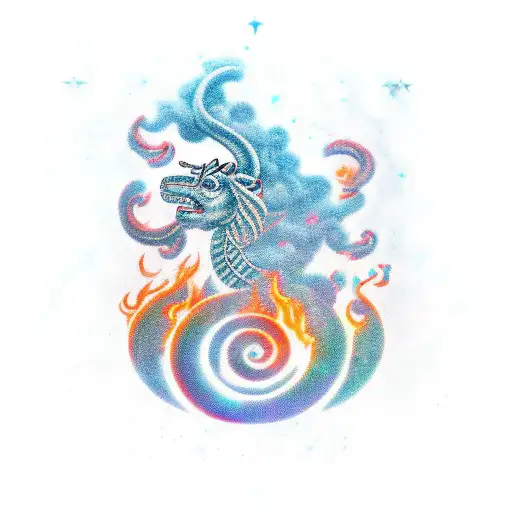 miami California waves smoke fire earth capricorn tattoo design idea