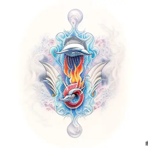 miam dolphins Los Angeles angels waves smoke fire earth capricorn tattoo design idea