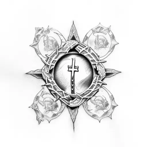bible jesus rose thorn crown crucifiction tattoo design idea