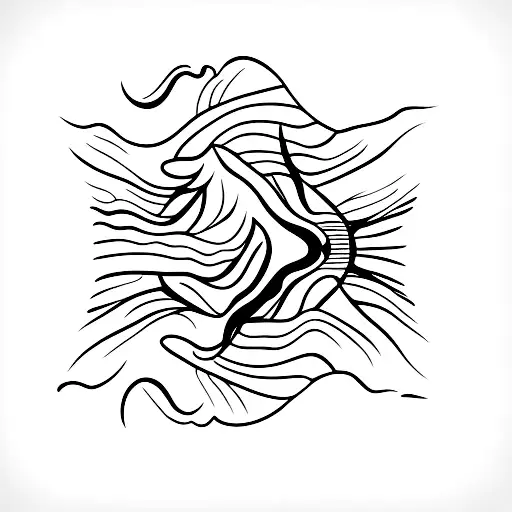 A minimalist tattoo of a silhouette of a hiker standing in front of a cascading waterfall tattoo design idea