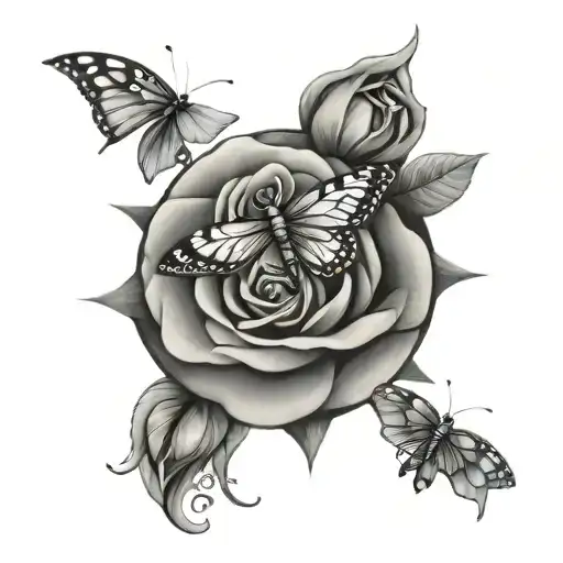 rose, star, rainbow, moon, compass and butterfly tattoo tattoo design idea