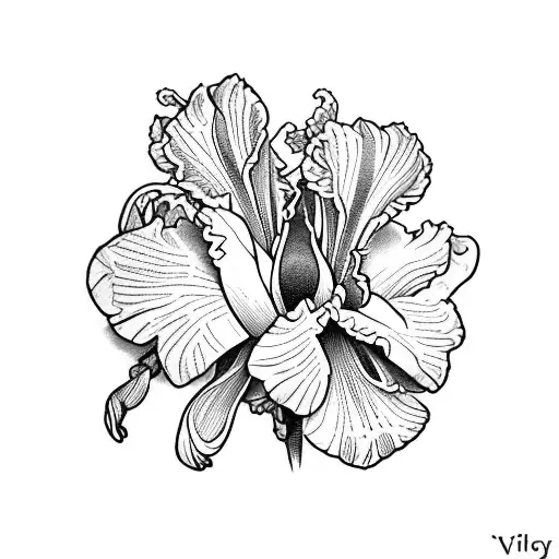 iris flower and violet flower with dates february 22 and february 25 tattoo design idea