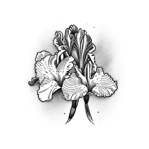 iris flower and violet flower with dates february 22 and february 25 tattoo design idea
