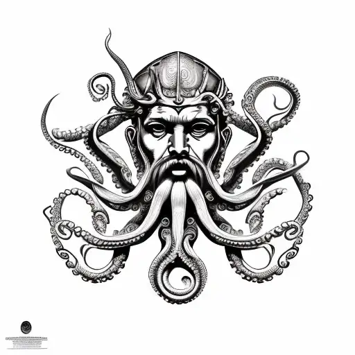poseidon with octopus with wave tattoo design idea
