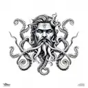 poseidon with octopus with wave tattoo design idea