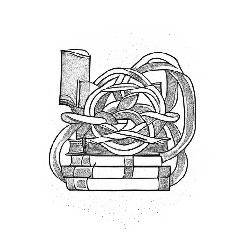 The One Ring intertwined with a stack of books tattoo design idea