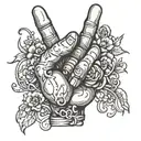 rock hand signal  with vines and flowers intertwined tattoo design idea