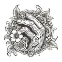rock hand signal  with vines and flowers intertwined tattoo design idea